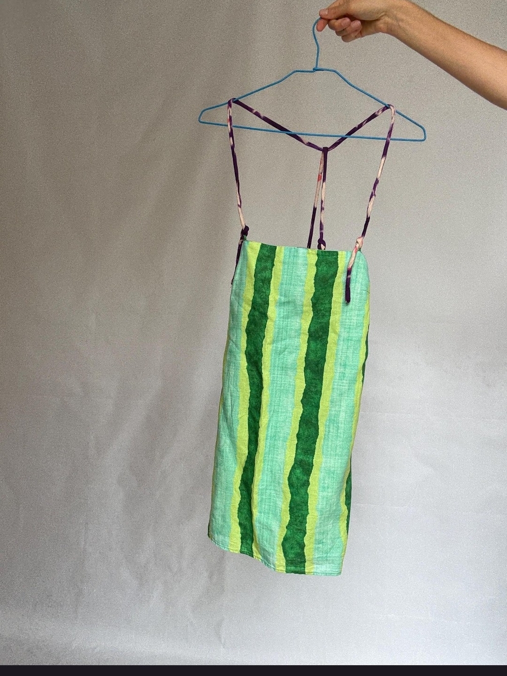 Zara Green Striped Mini Sundress with Tie Straps